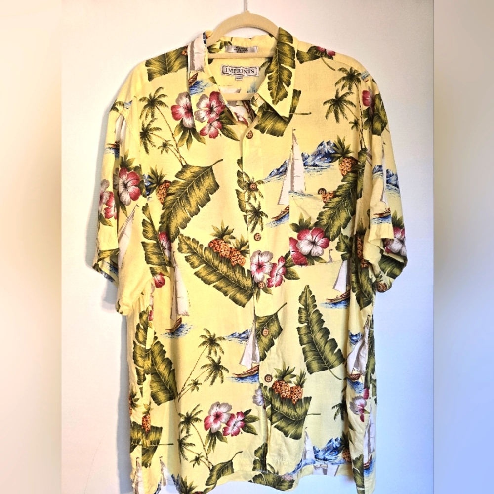 IMPRINTS MENS FLORAL HAWIIAN SHORT SLEEVE SHIRT YELLOW/GREEN MULTI-COLOR SIZEXXL
